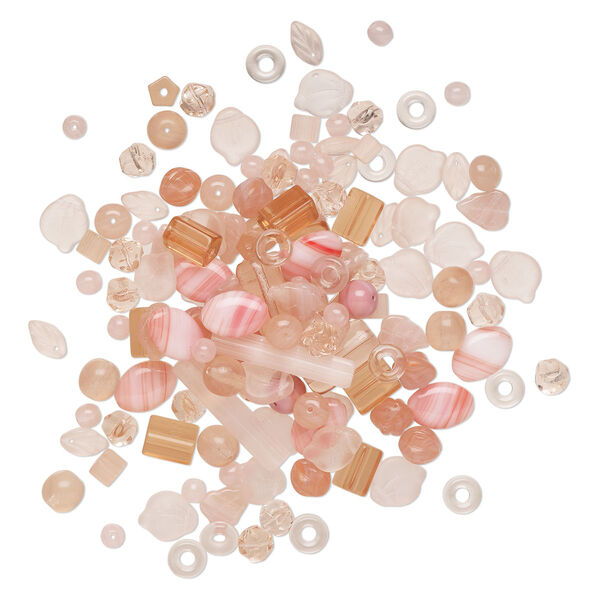 Bead mix, Czech pressed glass, translucent and transparent multi-pink, 4-35x8mm mixed shapes. Sold per 4-ounce pkg, approximately 455 beads. image number 0