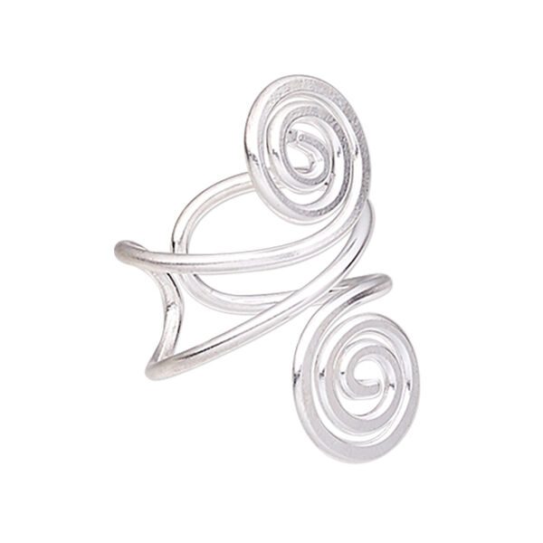 Ring, Hill Tribes, silver-plated brass, 32mm wide with double spiral design, size 7-1/2. Sold individually. image number 0