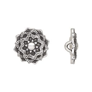 Button, TierraCast®, antique silver-plated pewter (tin-based alloy), 17.5mm mandala with hidden closed loop. Sold per pkg of 2.