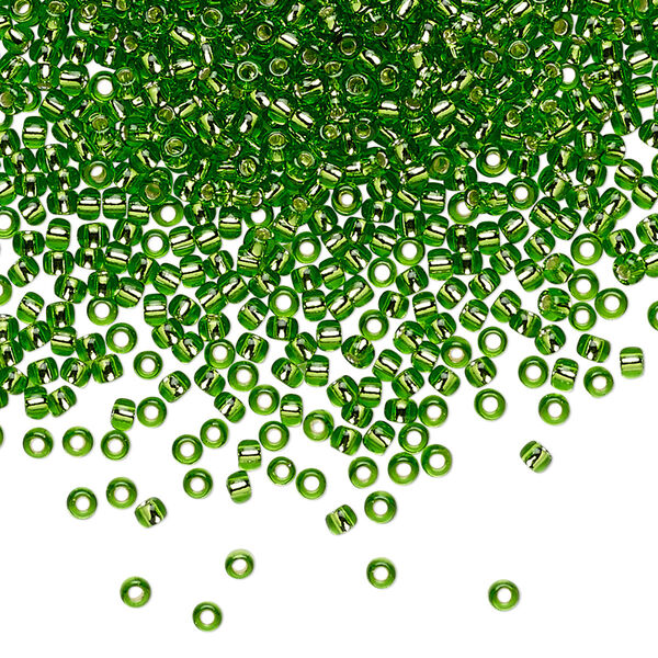 Seed bead, TOHO BEADS®, glass, pkg/7.5g, #11 round, transparent silver-lined peridot (TR-11-27). image number 0