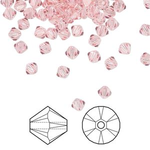 Bead 1440pk light rose, Swarovski® 4mm XILION bicone 5328