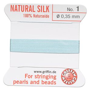 Thread, Griffin, silk, turquoise blue, size #1. Sold per 2-meter card (approximately 78 inches).