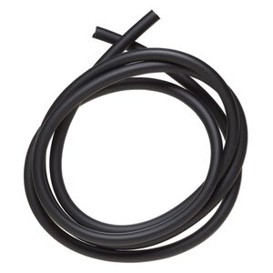 Cord, rubber, matte black, 5mm round. Sold per pkg of 36 inches.