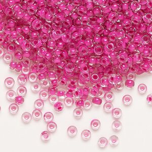 Seed bead, Preciosa Ornela Czech glass, pkg/500g, #8 rocaille, transparent terra intensive magenta-lined clear, (08A16).