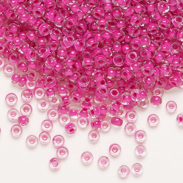 Seed bead, Preciosa Ornela Czech glass, pkg/500g, #8 rocaille, transparent terra intensive magenta-lined clear, (08A16). image number 0