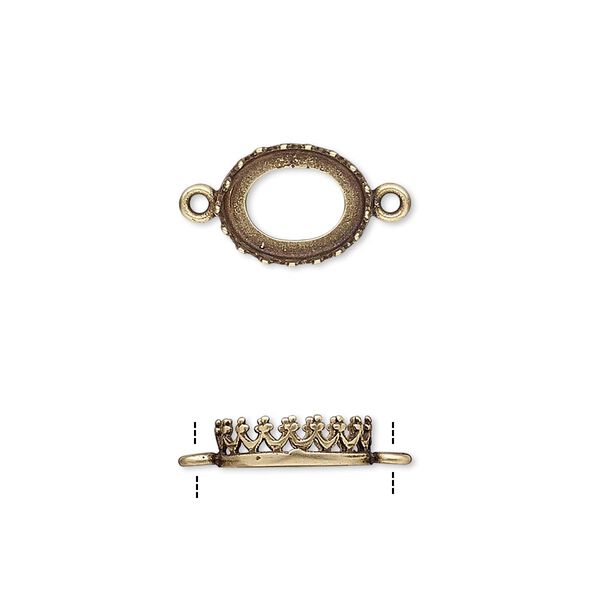 Link, JBB Findings, antiqued brass, 11.5x9mm oval with open back and decorative trim, 10x8mm oval bezel setting. Sold per pkg of 2. image number 0