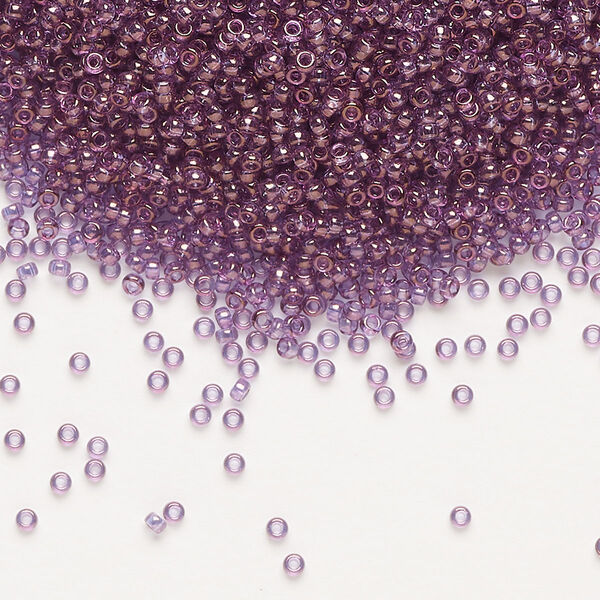 Seed bead, Miyuki, glass, pkg/35g, #15 rocaille, translucent gold luster amethyst (RR-312). image number 0
