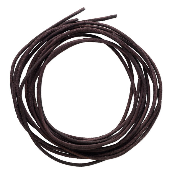Cord, leather (dyed), brown, 3mm round. Sold per pkg of (4) 36-inch strands. image number 0