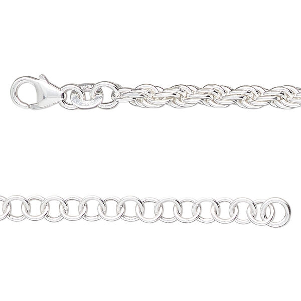 Sterling silver 1pkg1, diamond-cut French rope / round cable chain 16 inch 3.4mm / 4.1mm image number 0