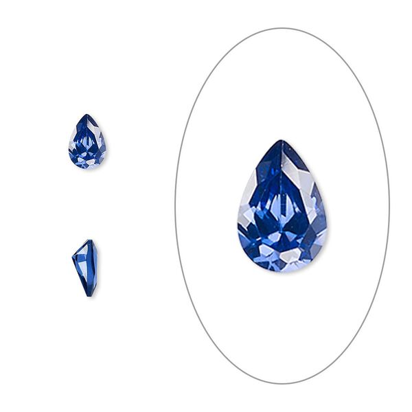 Gem, cubic zirconia, spinel blue, 6x4mm faceted pear, Mohs hardness 8-1/2. Sold per pkg of 2. image number 0