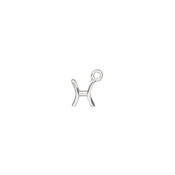 Charm, sterling silver, 9mm single-sided Pisces zodiac symbol. Sold individually. image number 0