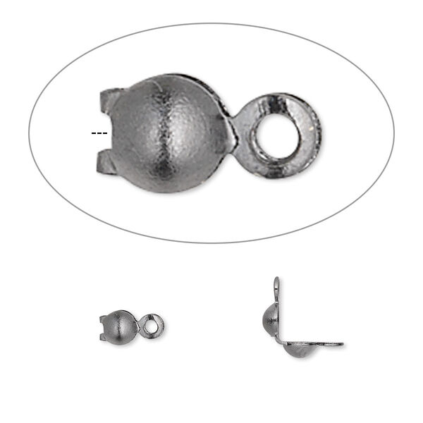 Bead tip, gunmetal-plated brass, 6.5x3.5mm bottom clamp-on with 2 closed loops. Sold per pkg of 100. image number 0