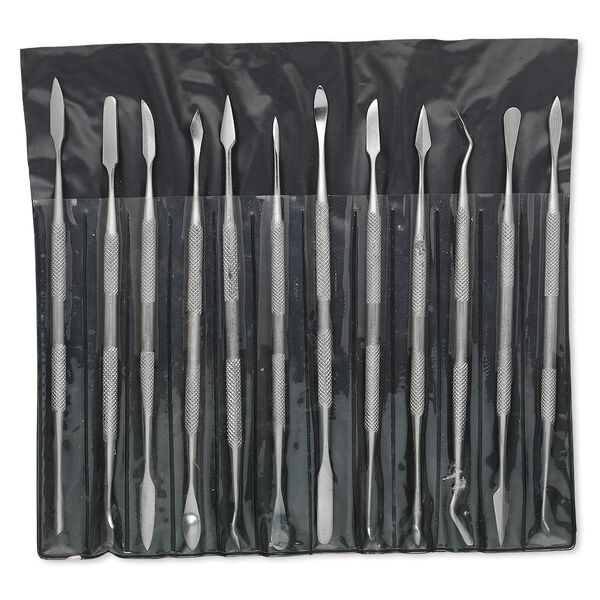 Clay carving tool set, stainless steel, pkg/1, 6-1/2 inches with pocketed pouch. image number 0