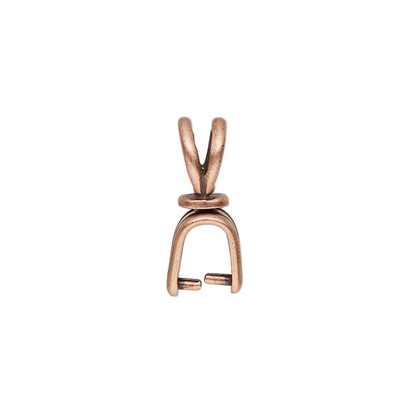 Bail, JBB Findings, ice-pick, antique copper-plated pewter (tin-based alloy), 19x5mm double-sided shield with lines and swivel, 6mm grip length. Sold individually. image number 1