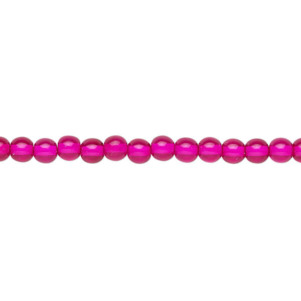 Bead, Czech dipped décor glass druk, translucent hot pink, 4mm round. Sold per 15-1/2" to 16" strand. image number 0