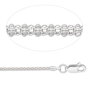 Chain 1pkg1 sterling silver popcorn, 1.8mm / lobster claw clasp, 16 inch