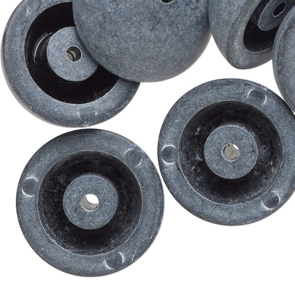 Component, acrylic, opaque matte black, 22mm domed round. Sold per pkg of 12. image number 0