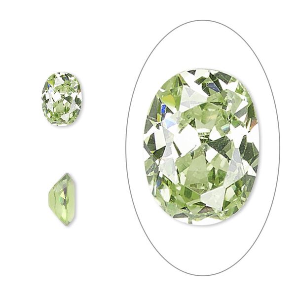 Gem, cubic zirconia, peridot green, 8x6mm faceted oval, Mohs hardness 8-1/2. Sold per pkg of 2. image number 0