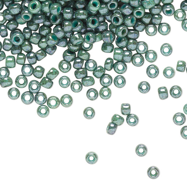 Seed bead, TOHO BEADS®, glass, pkg/50g, #8 round, opaque marbled turquoise blue (TR-08-1207). image number 0