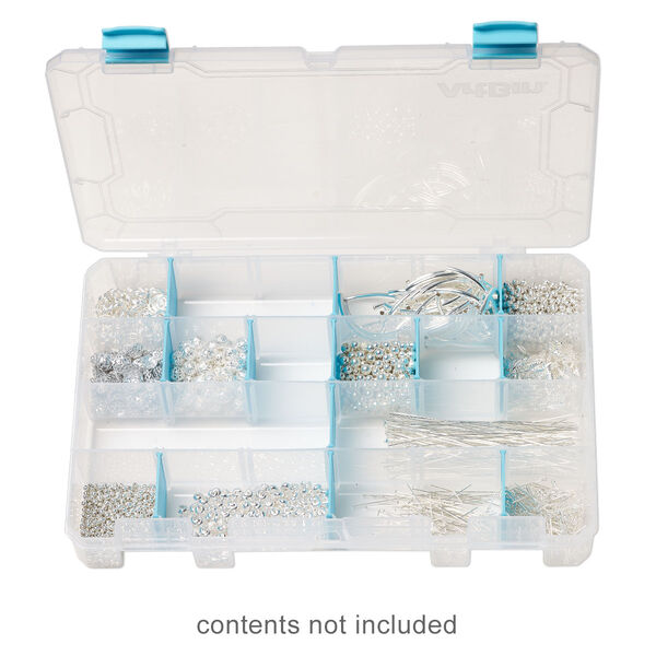 Organizer, ArtBin® tarnish inhibitor, polypropylene, clear and teal blue, 10-3/4 x 7-1/4 x 1-3/4 inches. Sold individually. image number 0