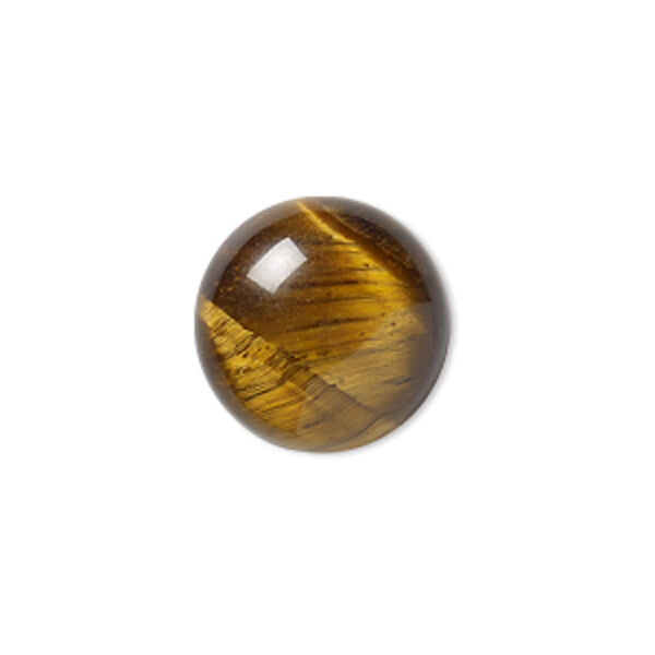 Cabochon, tigereye (natural), 14mm calibrated round, B grade, Mohs hardness 7. Sold per pkg of 4. image number 0