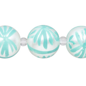 Bead, glass 1pkg8, opaque white and seafoam green, 16mm hand-painted round.
