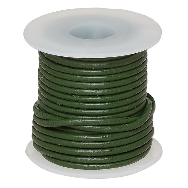 Cord, leather (dyed), dark green, 1.4-1.6mm round. Sold per 5-yard spool. image number 0