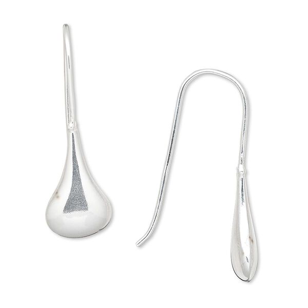 Earring, sterling silver-filled, 32mm fishhook with 16x9.5mm teardrop with fishhook ear wire, 20 gauge. Sold per pair. image number 0