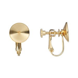 Earring clip-on 1pkg4 Almost Instant Jewelry® gold-plated, 20mm hinged screwback / SS47 rivoli glue-in setting, brass 2 pair