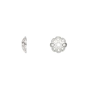 Bead cap, sterling silver, 8.5mm flower, fits 8.5mm bead. Sold per pkg of 6.