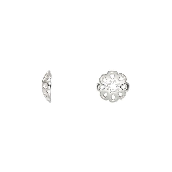 Bead cap, sterling silver, 8.5mm flower, fits 8.5mm bead. Sold per pkg of 6. image number 0