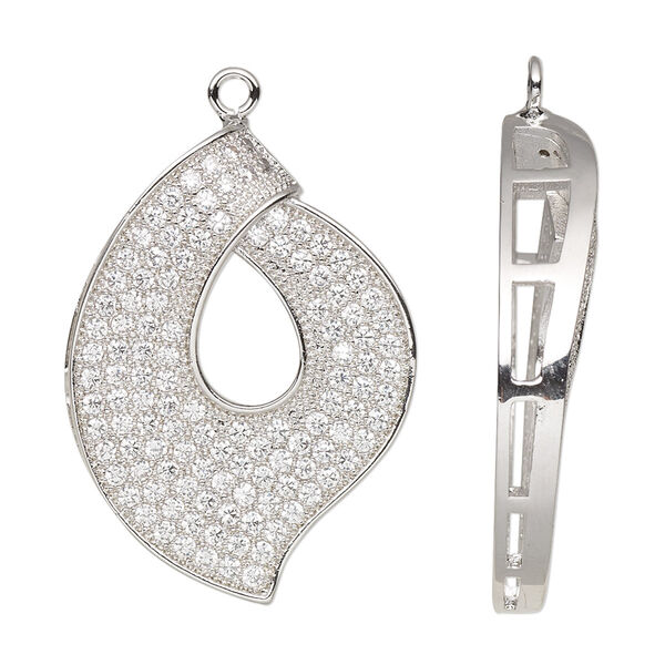 Focal, cubic zirconia and silver-finished brass, clear, 32.5x23mm single-sided leaf. Sold individually. image number 0