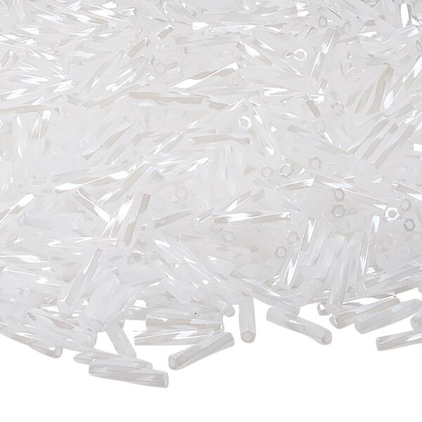 Bead, Miyuki, bugle bead, glass, pkg/50 g, 9x2mm center-drilled twisted, luster opaque white, (TW-511). image number 0
