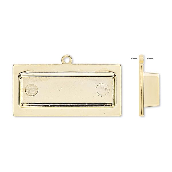 Focal, gold-plated "pewter" (zinc-based alloy), 35x17mm rectangle with 29x9mm non-calibrated rectangle setting. Sold individually. image number 0