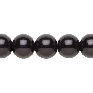 Bead, crystal pearl, black, 12mm round. Sold per 15-1/2" to 16" strand, approximately 30 beads.