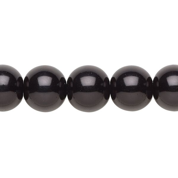 Bead, crystal pearl, black, 12mm round. Sold per 15-1/2" to 16" strand, approximately 30 beads. image number 0