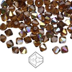 Bead 576pk smoked topaz AB, Preciosa Czech crystal 5mm bicone