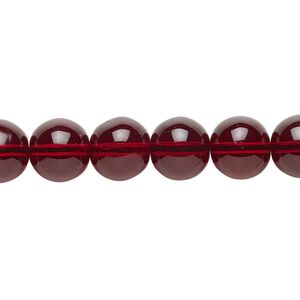Bead, Czech glass druk, transparent garnet red, 10mm round. Sold per 15-1/2" to 16" strand.