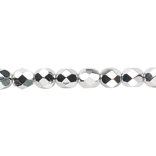 Bead, Czech fire-polished glass, opaque metallic silver, 6mm faceted round. Sold per 15-1/2" to 16" strand. image number 0