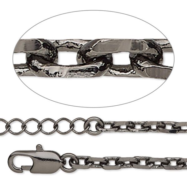 Chain, gunmetal-plated brass, 4mm cable, 18 inches with lobster claw clasp and 1 to 3 inches extender chain. Sold individually. image number 0