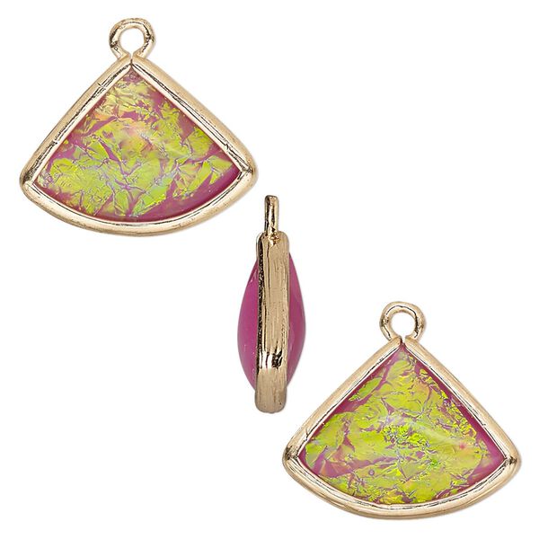 Drop, Opalized Ice™, "opal" (resin) and gold-finished brass, light purple, 19x15mm double-sided fan. Sold per pkg of 4. image number 0
