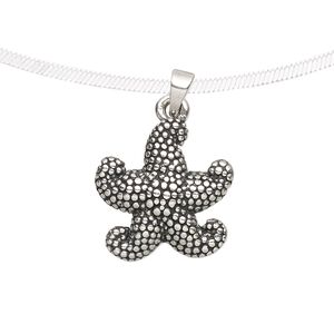 Pendant, antiqued fine silver, electroformed, 18.5x18mm single-sided textured starfish. Sold individually.