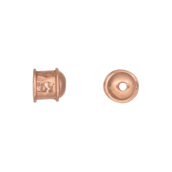Cord end, red bronze, 8.5x8.5mm hammered texture, 6mm inside diameter. Sold per pkg of 2. image number 0