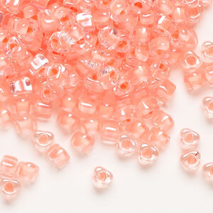 Seed bead, Miyuki 1pkg10g, glass, #5 triangle, transparent salmon inside dyed color clear (TR-1122)