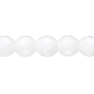 Bead, Czech fire-polished glass, opaque white, 10mm faceted round. Sold per 15-1/2" to 16" strand, approximately 40 beads.