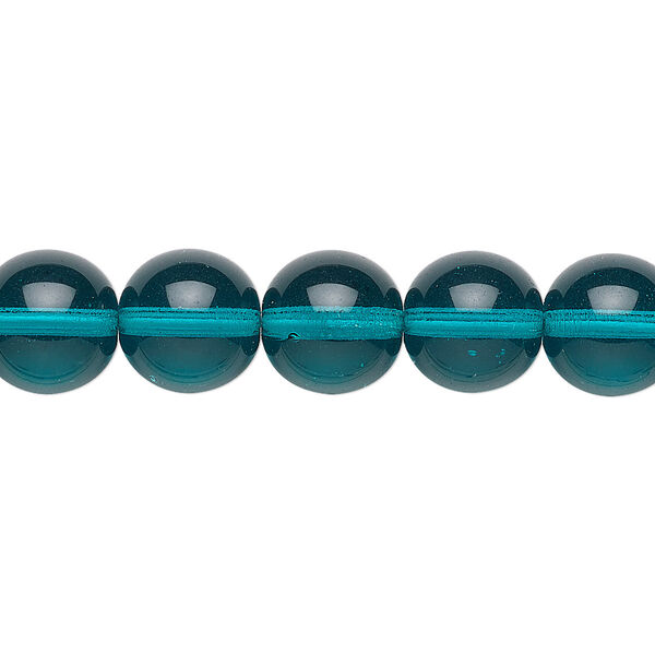 Bead, Preciosa, Czech glass druk, transparent dark aqua green, 10mm round. Sold per 15-1/2" to 16" strand. image number 0
