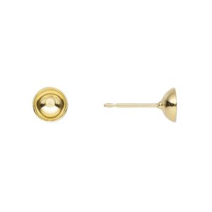 Earstud 1pkg100 gold-plated, 6mm cup / 6-8mm round glue-in setting, stainless steel 50 pair