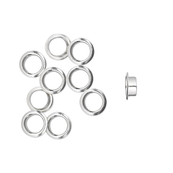 Grommet, glue-in, sterling silver, 5x2.5mm round, 4.5mm inside diameter. Sold per pkg of 10. image number 0
