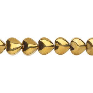 Bead, pressed glass, opaque light bronze, 8mm heart. Sold per 15-1/2" to 16" strand.