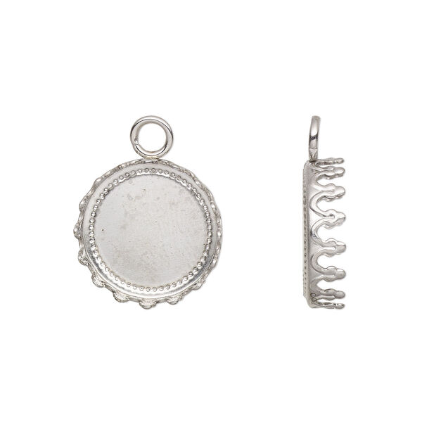 Drop, stainless steel, 13mm single-sided round with 12mm round cabochon bezel setting. Sold per pkg of 4. image number 0